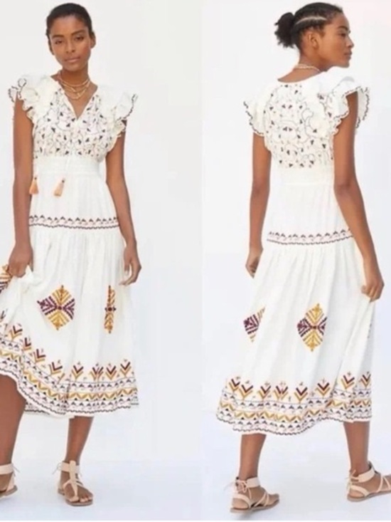Anthropologie Dresses & Skirts - Anthropologie White Midi Dress with Yellow and Purple Embroidery